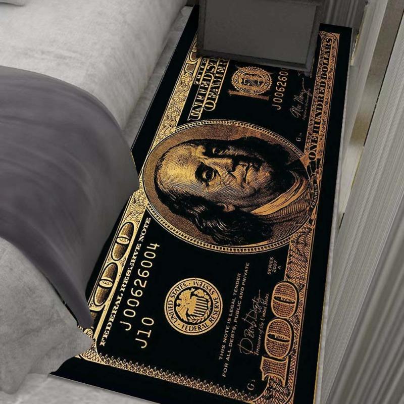 US Dollar Bill Print Carpet - Creative Money Design Floor Mat for Living Room Entrance Foyer Decor with Currency Pattern