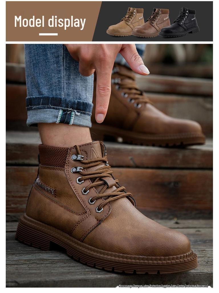 Men's High-Top Anti-Smash, Anti-Puncture, Non-Slip, Water-Repellent Work Boots for Outdoor, Wear-Resistant and Comfortable for Long-Standing.