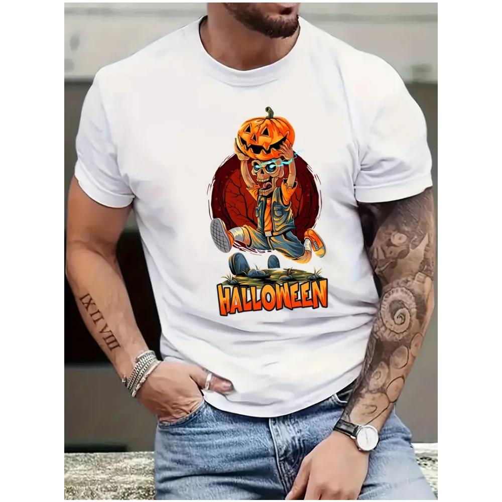 Halloween T-Shirt Kürbis Party Grafik Tops Neue Mode Kurzarm T-Shirt Herren Kostüm Große Größe Locker Übergröße Tees 2024