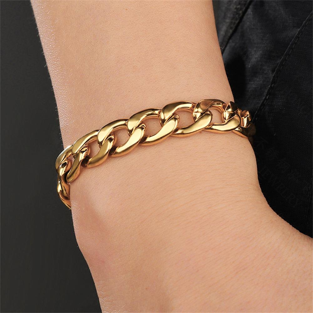 Punk 12mm Curb Cuban Link Chain Bracelet Male Gold Silver Color Stainless Steel Heavy Hand Chains For Men Party Jewelry Gift