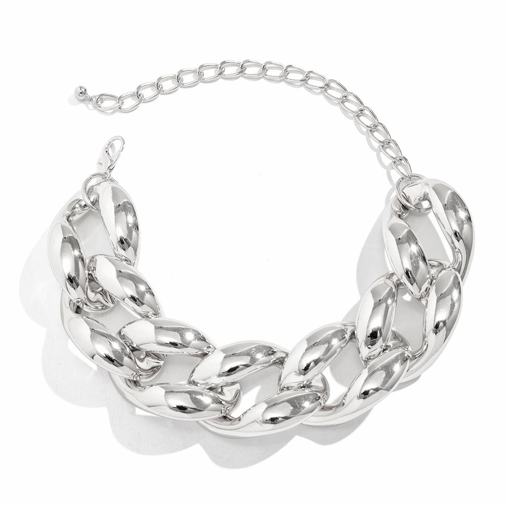 KunJoe Punk Silver Color CCB Buckle Short Necklace for Women Men Exaggerated Thick Metal Cuban Chain Collar Choker Necklace