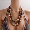 Layered Gold Tone Chunky Beaded Statement Necklace for Women Boho Vintage Style Adjustable Chain Fashion Jewelry Trendy Daily