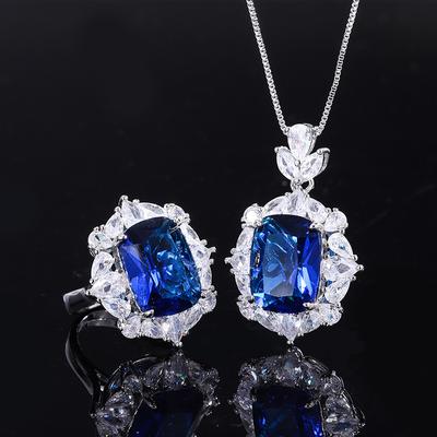 Bijoux Simulation Pendentif en Verre Bleu Bague Fait Main Sertie de Diamants Pierre Principale 12 * 16