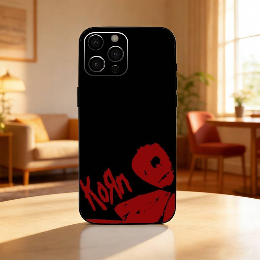 K-Korn Rock Band Phone Case For iPhone17,16,15,14,13,12 Plus,Max Soft Silicone Black Cover iPhone15