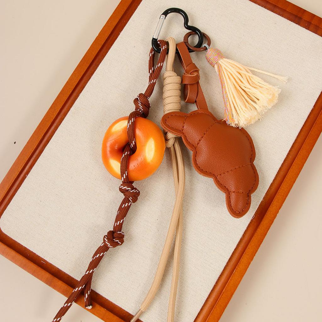 Pu croissant pendant accessories tassel simulation bread braided rope premium sense bag pendant keychain