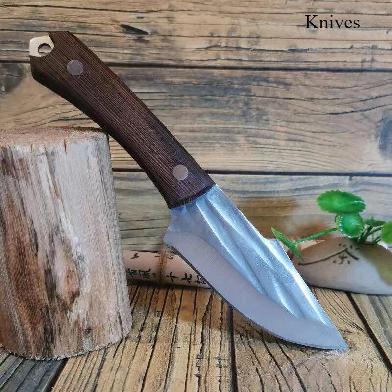 1PC Wooden Kitchen Chef's Knife Barbecue Fishing Knife Kitchen Chopper Sharpener Knife