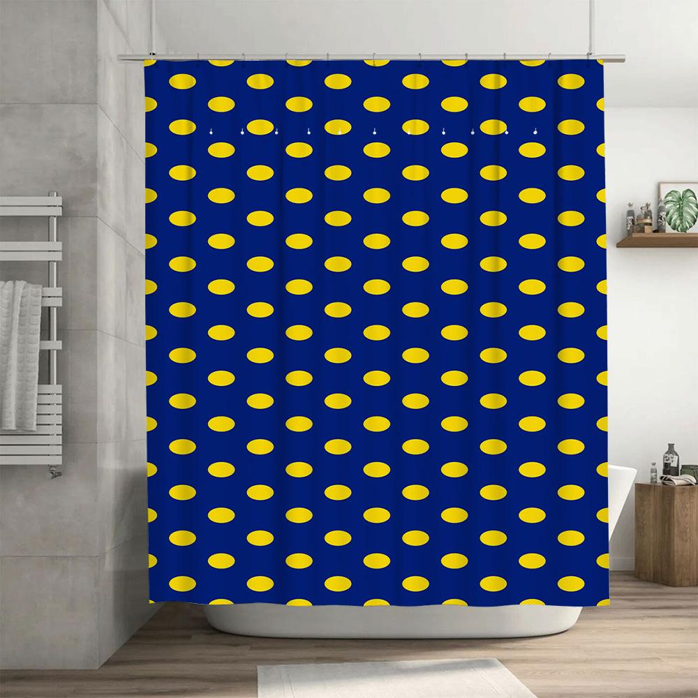 Blue Shower Curtain With Yellow Ovals Bathroom Decor For Home Decoration Waterproof Bath Mat Set Easy Installation In The Tub Or