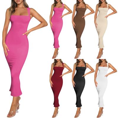 Women's Summer New Sleeveless Slit Slim Solid Color Sexy Dress Cover Buttock Dress