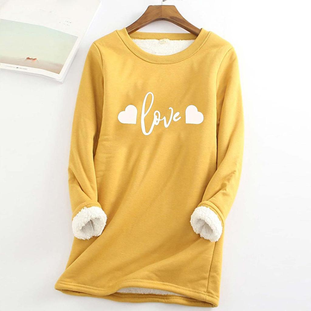 Women's Round Neck  Print Thickened Plush Cashmere Warm Long Top