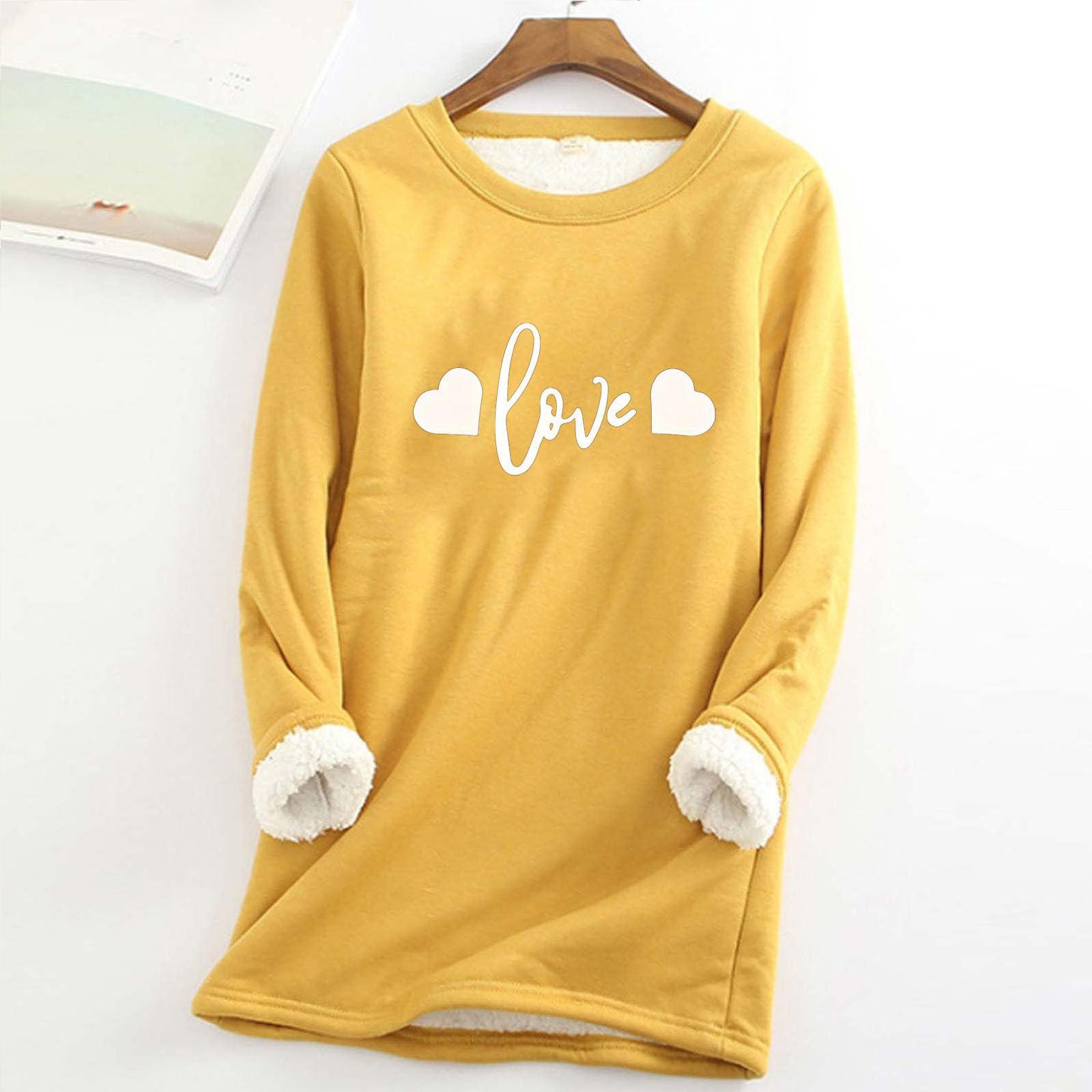 

Женский круглый вырез с принтом из утолщенного плюша и кашемира, теплый длинный топ L жёлтый