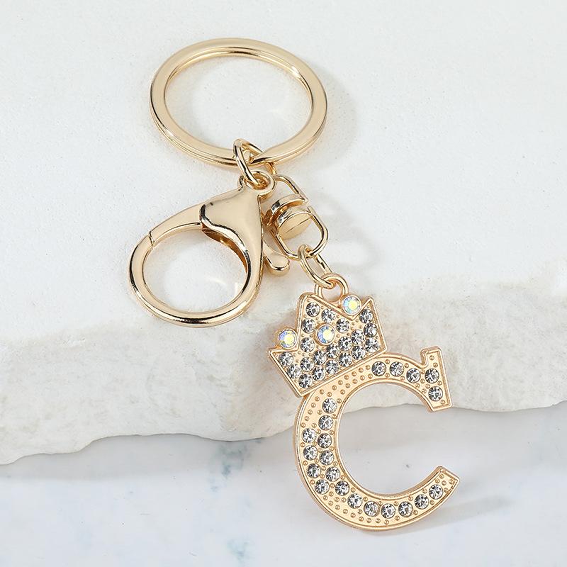 Unique Crown Crystal Rhinestones A-Z Letters Pendant Keychains For Men Women 26 Alphabet Car Key Ring Name Jewelry Keyrings Gift