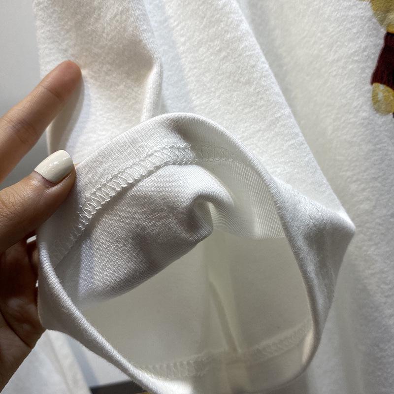 Camiseta Holgada de Algodón para Mujer con Estampado de Tres Ositos - Top de Moda Casual de Verano