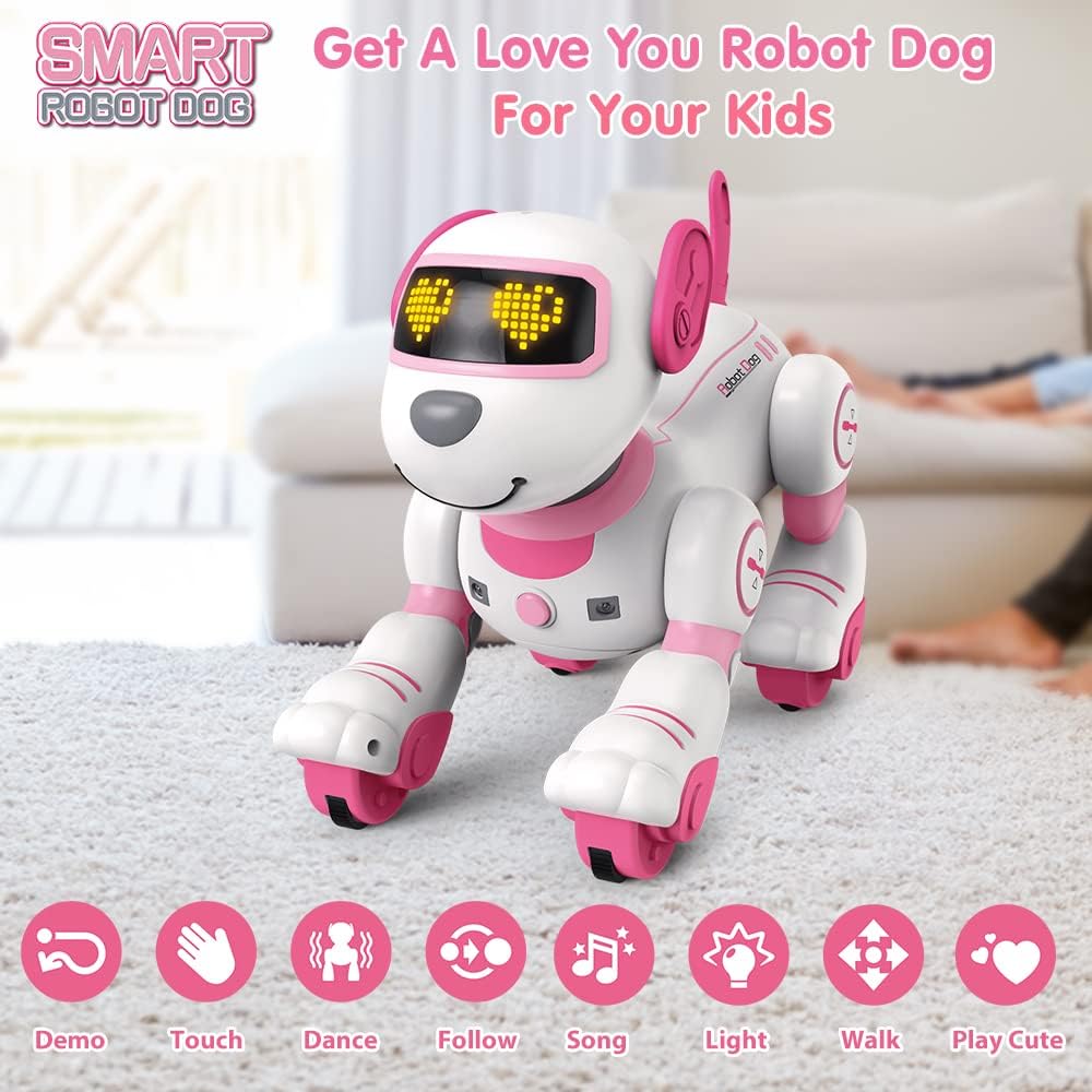 VATOS Remote Control Robot Dog Toy: Interactive Touch & Follow, 17 Functions, Programmable Dance Music RC. For Girls 3-12 Years