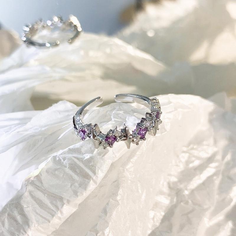 2 Pieces Adjustable Rings Purple Rhinestone Engagement Rings Y2K Rings Aesthetic Jewelry Alloy Material Gift for Women