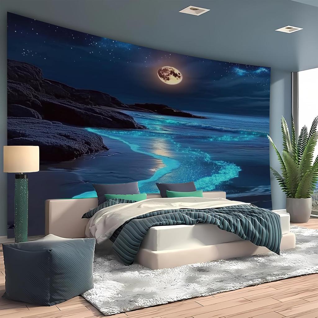 Magical Ocean Beach Wall Mural Starry Night Sky Sea Wallpaper for Living Room Decor