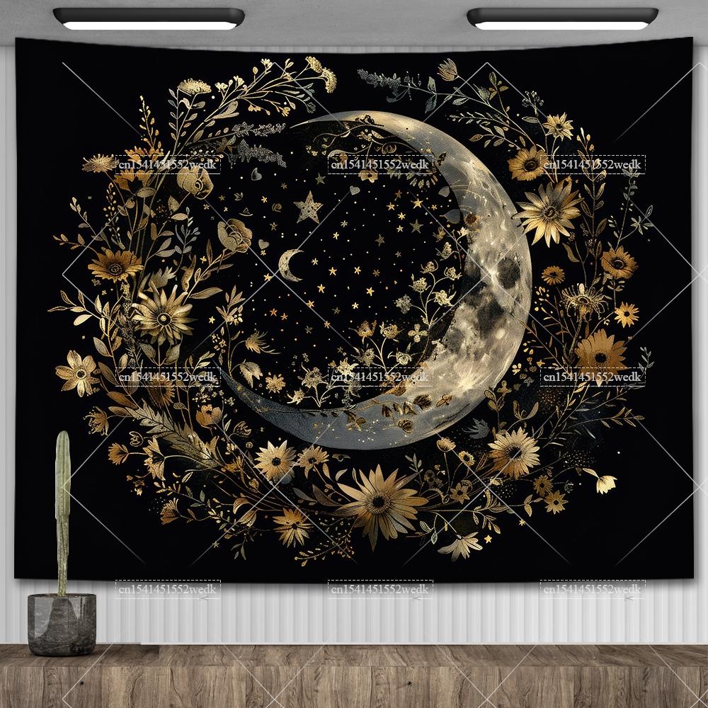 Tarot Tapestry Nordic Flower Series Room Background Cloth Moon Phase Wall Hanging Tapestries Living Room Bedroom Altar Cloths