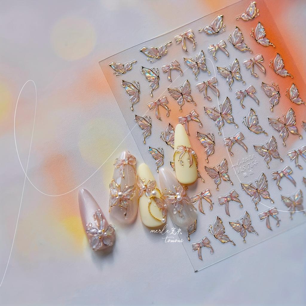 1pc Sparkling 5D Jelly Butterfly Nail Stickers - Cute, Self-Adhesive Decals Nail Art Decorations, Iridescent Butterfly Designs Nail Art Accessorie
