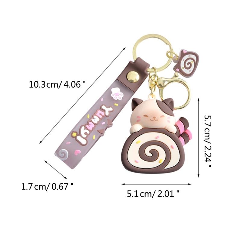 Cartoon Cat Cake  Roll Keychain Jewelry Chic Cat Cake Roll Pendant Keyrings Phone Lanyard Key Chain Charm for Bag Purse