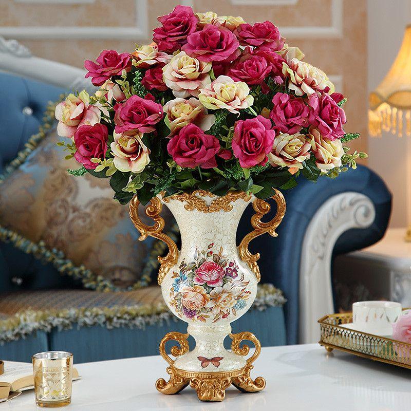 European Resin Vintage Vase Fake Flower Arrangement Ornaments Home Room Desktop Accessories Crafts Coffee Table Decoration Items