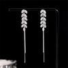 111 silver needle tassel long wheat ear earrings women, niche unique full diamond leaf stud earrings temperament show face thin earrings