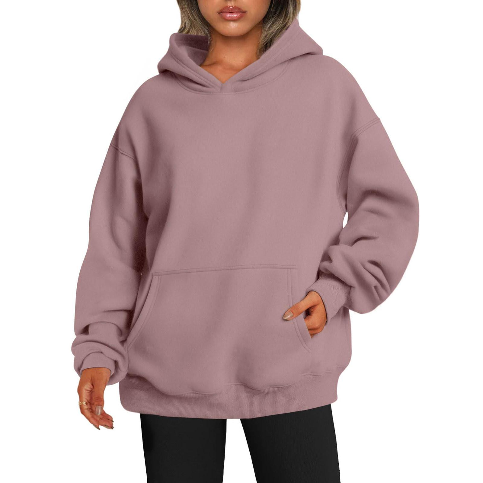 

Женские толстовки большого размера, флисовые толстовки, рубашки с длинными рукавами, пуловер, осенняя одежда с карманом XL розовый