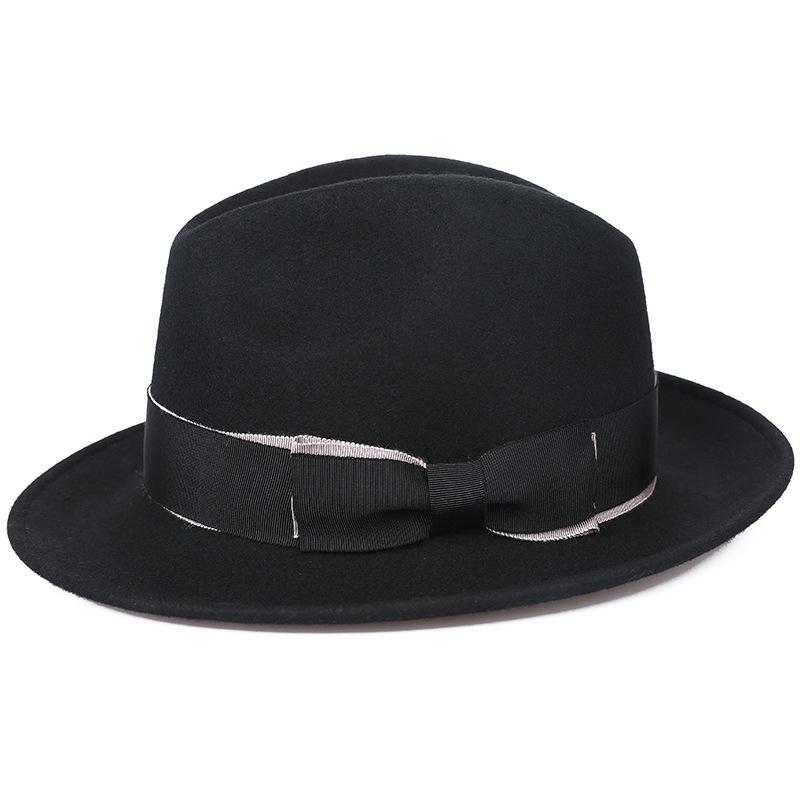 Pure Wool Top Hat Autumn and Winter British Gentleman's Hat Sunscreen Visor Hat Warm Jazz Hat Fashionable Simple Black Style