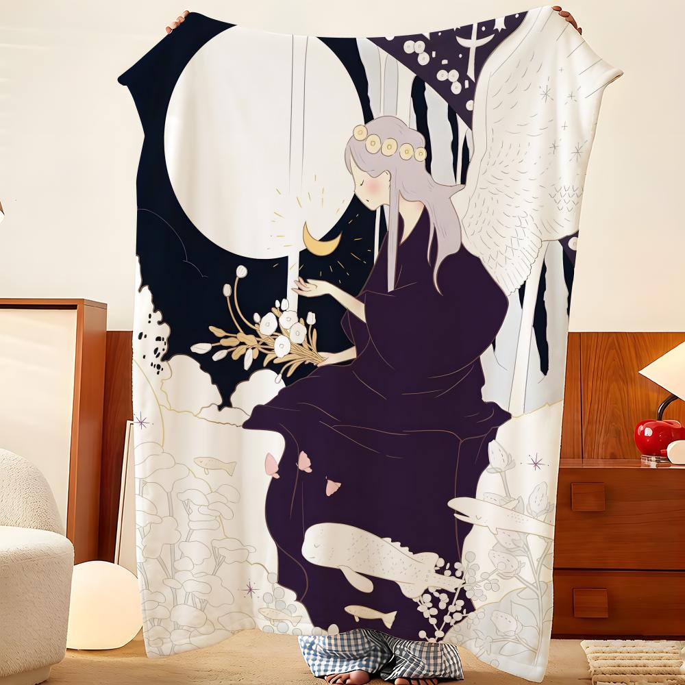 Artist Y-Yoshitomo Throw Flannel Throw Blanket, Lightweight Cozy, Durable Washable Cute Cool