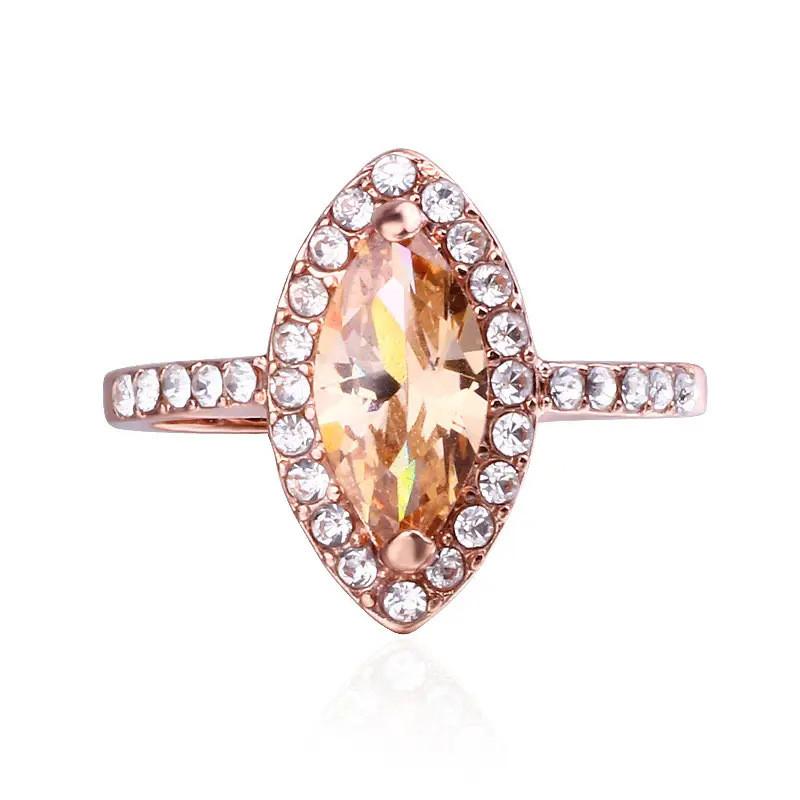 Copper Wedding Rings for Women Marquise Cubic Zirconia Temperament Elegant Champagne CZ Rings Trendy Jewelry