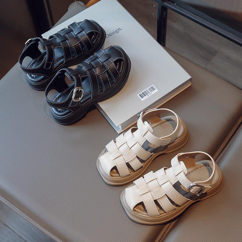 Bambini Intreccio Punta Chiusa Scarpe Tinta Unita Classiche Sandali Romani per Bambini Ragazzi Ragazze Scarpe Casual Vuote Stile Britannico