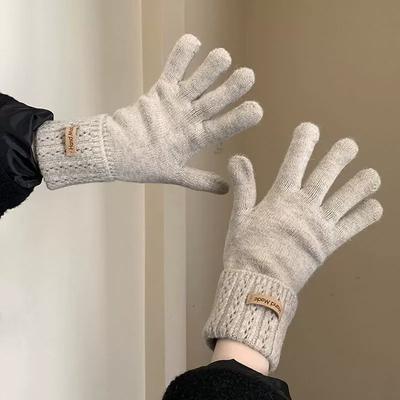 1 Pair Fashion Solid Color Knitted Warm Gloves, Autumn Winter Touchscreen Gloves For Outdoor Cycling