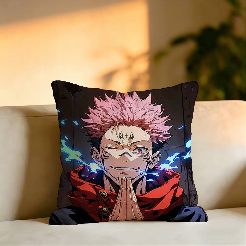 Hot Anime Character Yuji Itadorii Square DoubleSided Printed Pillow Case Bedroom Bedside Pillow Sofa Cushion Cover