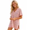 Women's V Neck Short Sleeve Crochet Knit Cover Up Dress Loose Fit Beach Tunic Dress