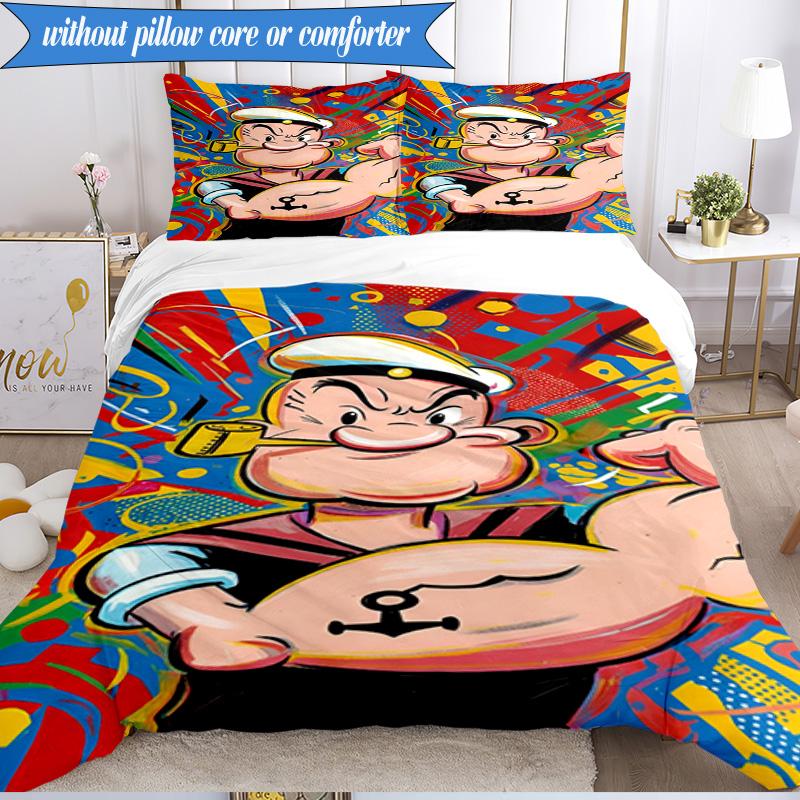 Set Biancheria da Letto con Popeye che Mostra la sua Forza, Include 1 Copripiumino e 2 Federe, Perfetto per Camera da Letto, Dormitorio, Regalo di Natale per Fan