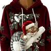 Christmas Cat Print Hoodie Women Hoodie Oversized Long Sleeve Pullover Sweatshirt Daily Wear Sweatshirt Casual Loose Drawstring Hooded Top