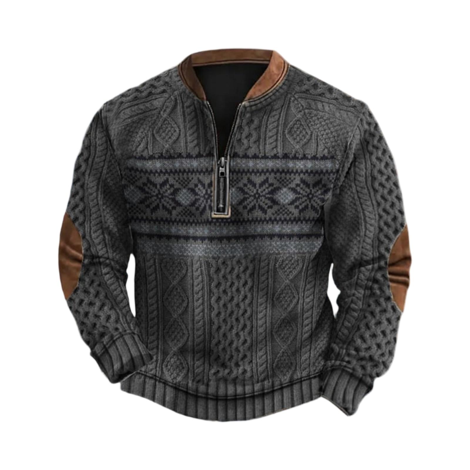 Men s Casual, Trendy, Retro American- Printed Round-neck Long-sleeved Half-pull Hoodie L