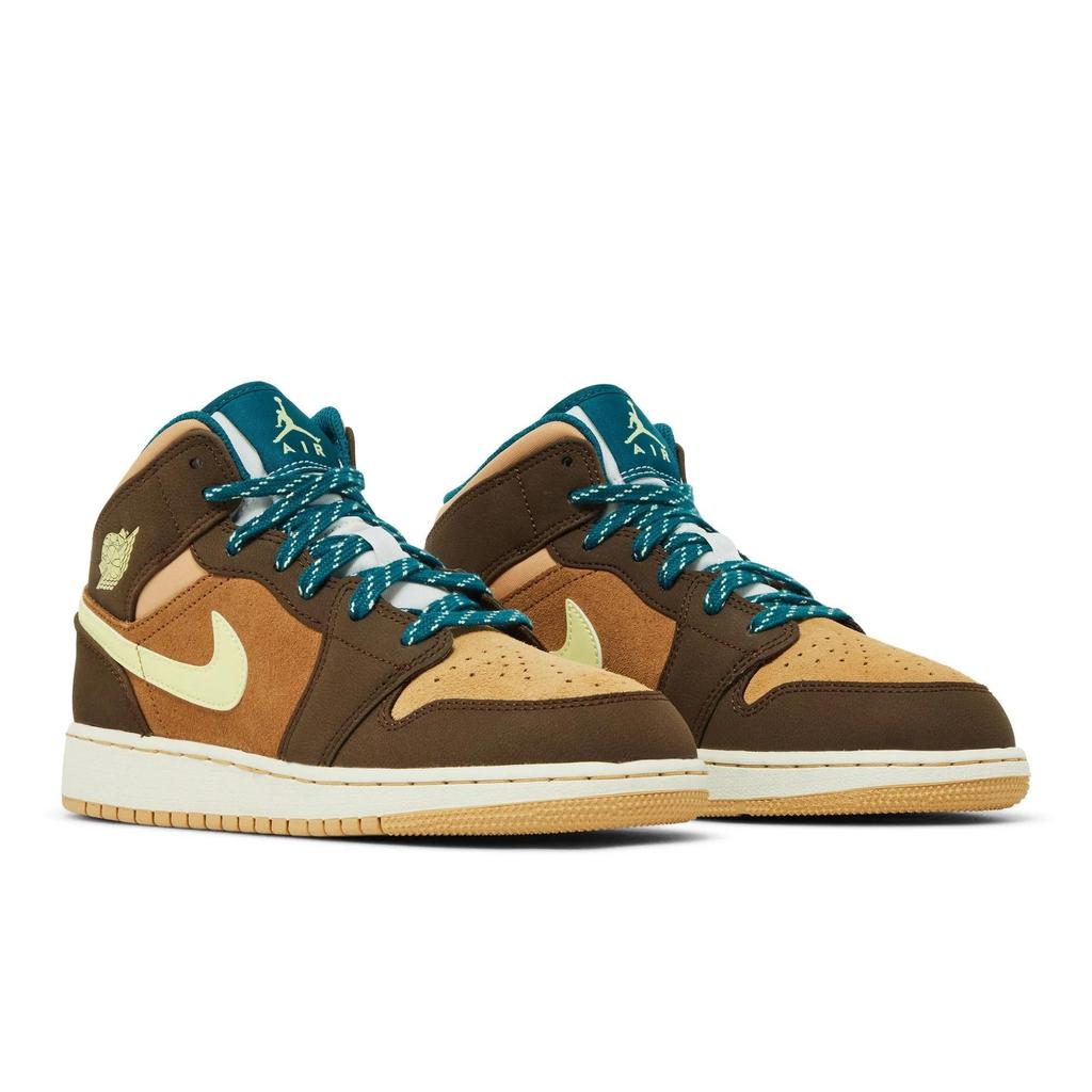 Air Jordan 1 Mid SE Grade School 'Cacao Wow' (Unisex) Cacao Wow / Luminous Green / Ale Brown / Twine / Sail / Geode Teal Kids' Basketball Shoes