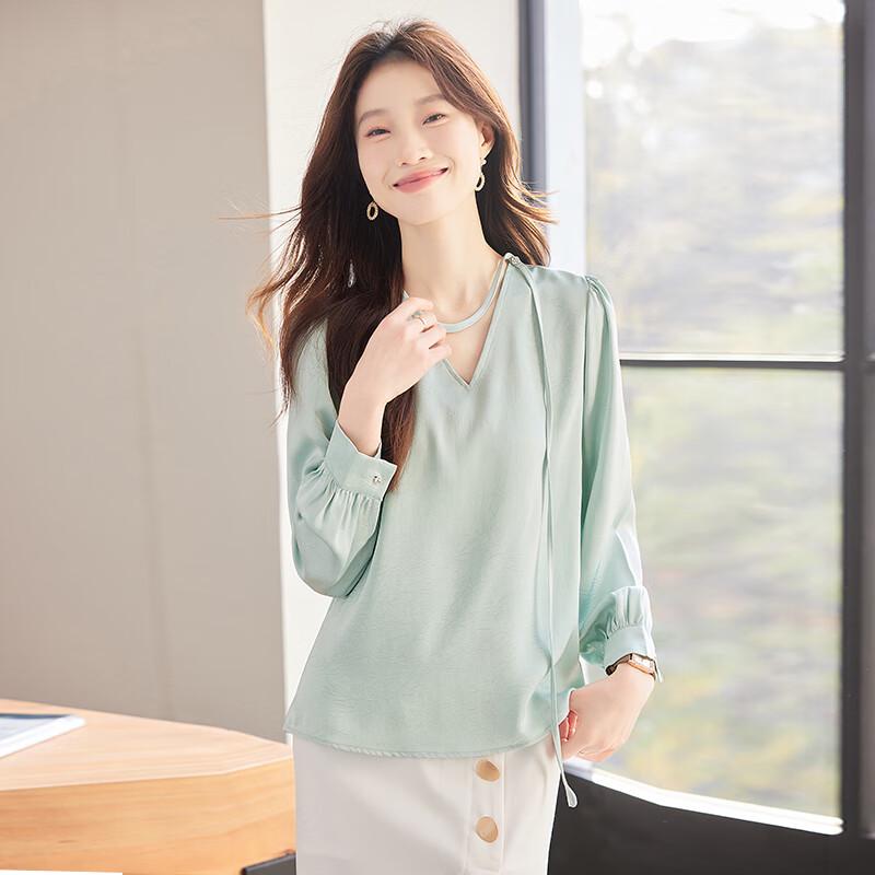 Teloman French Style Chic V-Neck Long Sleeve Blouse