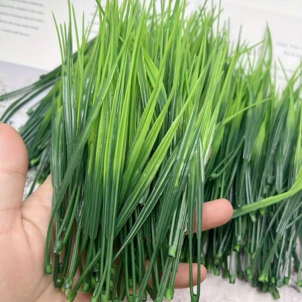 24Pcs UV Resistant Fake Greenery Green Artificial Grass Bundles Artificial Spring Grass  Indoor Use