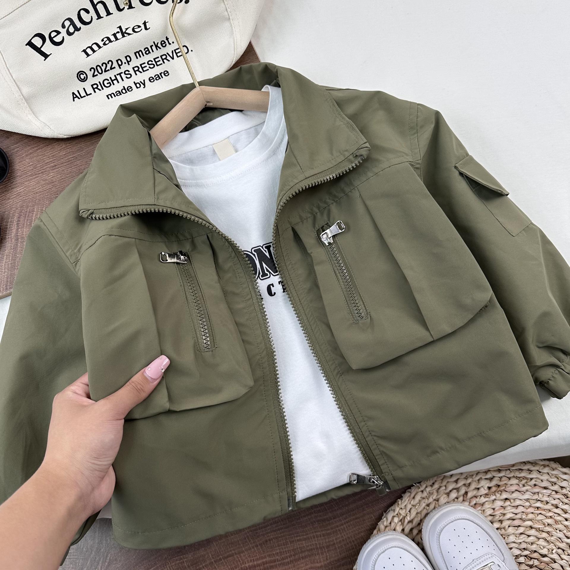 

2025 Куртка в корейском стиле для мальчиков на осень - Модная, Повседневная, Универсальная верхняя одежда 90cm армия зеленый