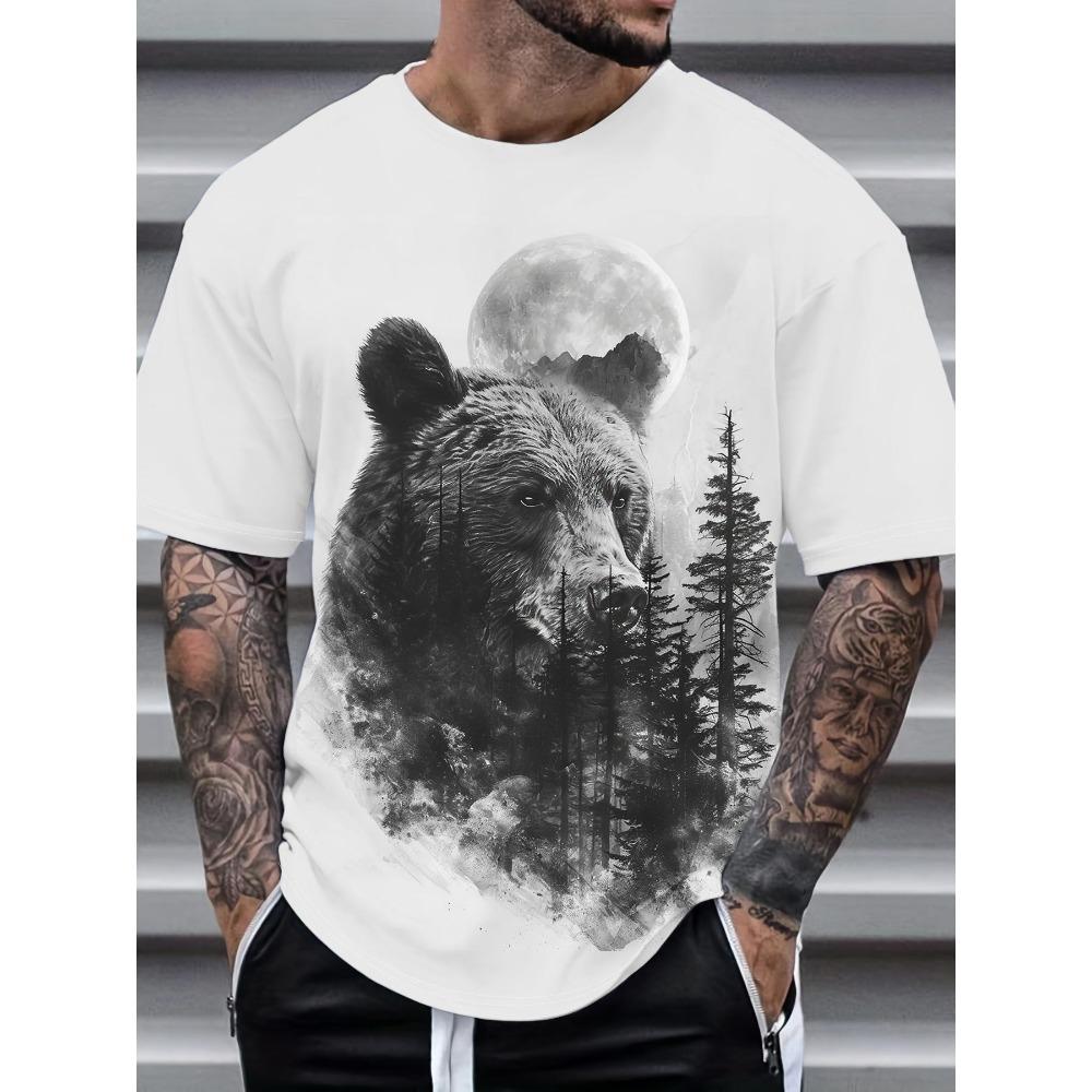 Funny Animal 3D Digital Printed Men's Casual and Fashionable Round Neck Short Sleeved T-shirt