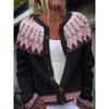 Cardigan Tricot Femme Col Rond Boutonnage Simple Imprimé Floral Manches Longues Vêtement d'Extérieur Décontracté
