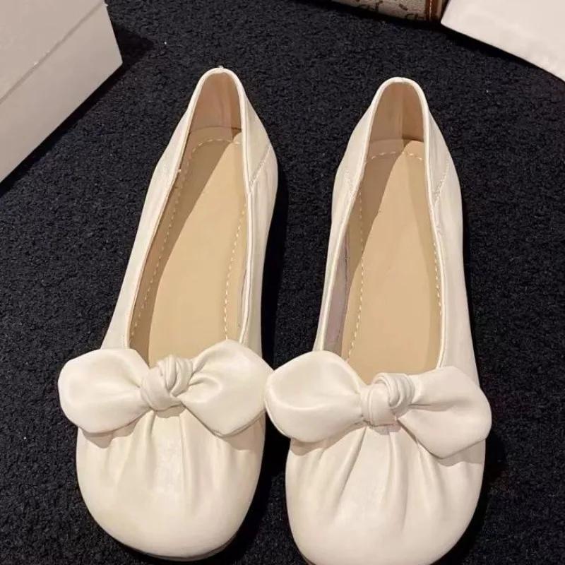 Fashion Mary Jane Women's Flat Shoes With Bow Moccasins Heel Office Ladies Footwear Young Vacation Popular Low Price 2025 Summer Social