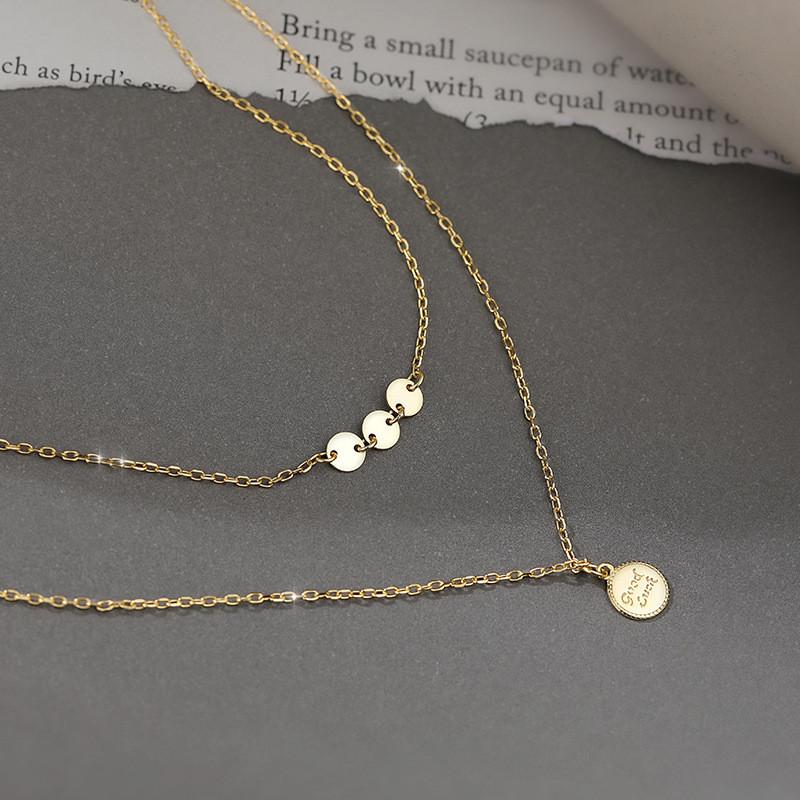New Simple 925 Sterling Silver Good Luck Necklace for Women Double Layers Circle Round Clavicle Chain Female Party Accessories