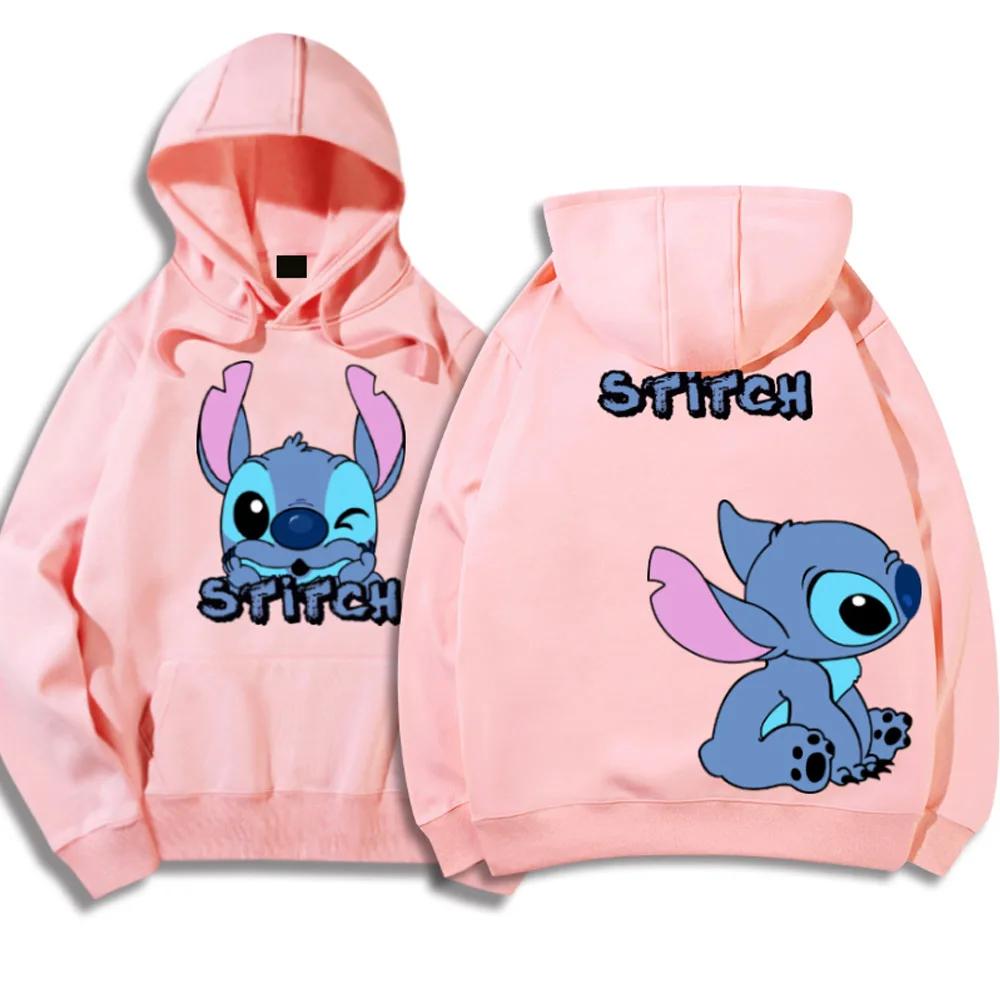 Korean Hoodies Disney Brand Cute Kawaii Star and Stitch Pattern Cartoon Hoodies 2024 Women's Winter Warm Jackets Coats Promotion