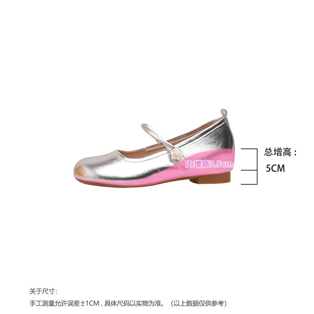 Inner height increase French light mouth Mary Jane shoes women's spring new silver high-end one-word with camellia single shoes