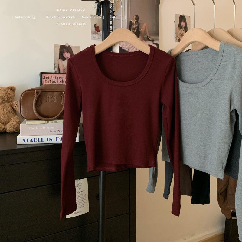 Women's Autumn Chic Slim-Fit Solid Color U-neck Long-Sleeve Base Layer Top