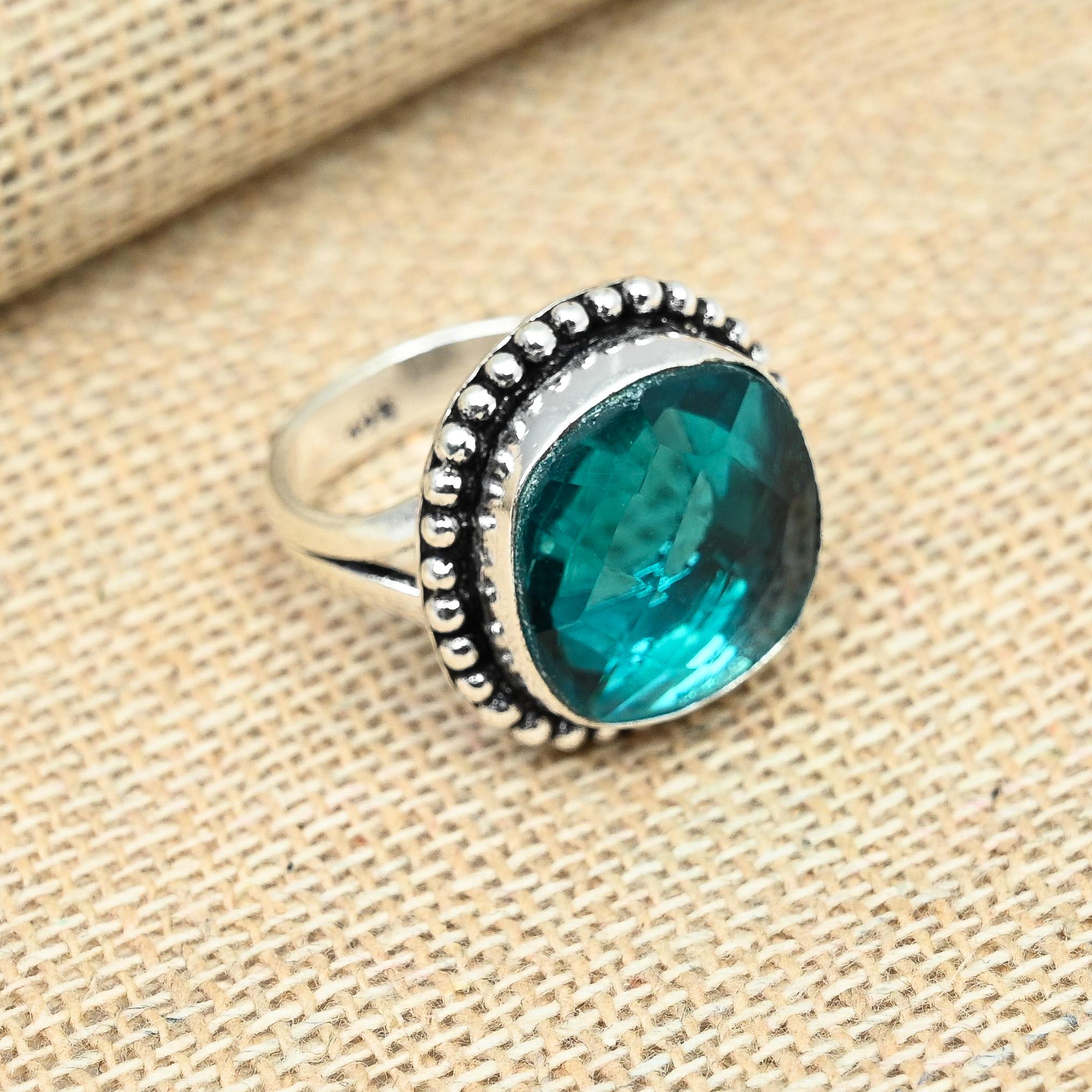 

Ювелирное кольцо ручной работы из стерлингового серебра 925 пробы с аква-апатитом и драгоценным камнем для нее 12 синий