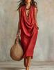 2026 European-American Women's Casual Loose Cotton Linen Swing Neck Dress