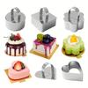 1 Set/4pcs Cake Ring Set + 4 Push Cover Sets, Stainless Steel Mousse Ring Cake Mold with Push Plate, Round, Heart-Shaped, Flower-Shaped