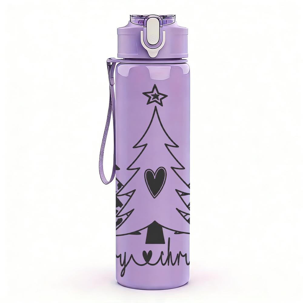 1PC Plaid Christmas Tree 750ml Color Plastic Sports Water Bottle Leakproof Flip Straw Lid Suitable for Sports Office Home Use